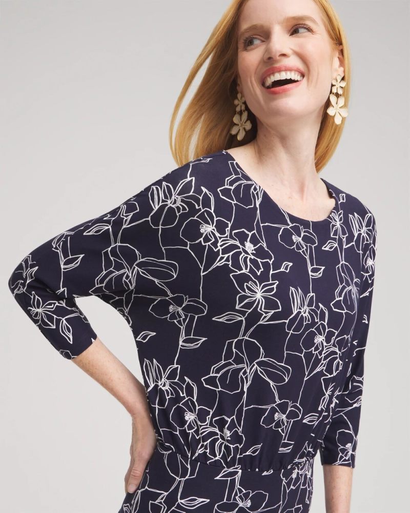 Chicos Touch of Cool™ Floral Banded Hem Top - CLASSIC NAVY