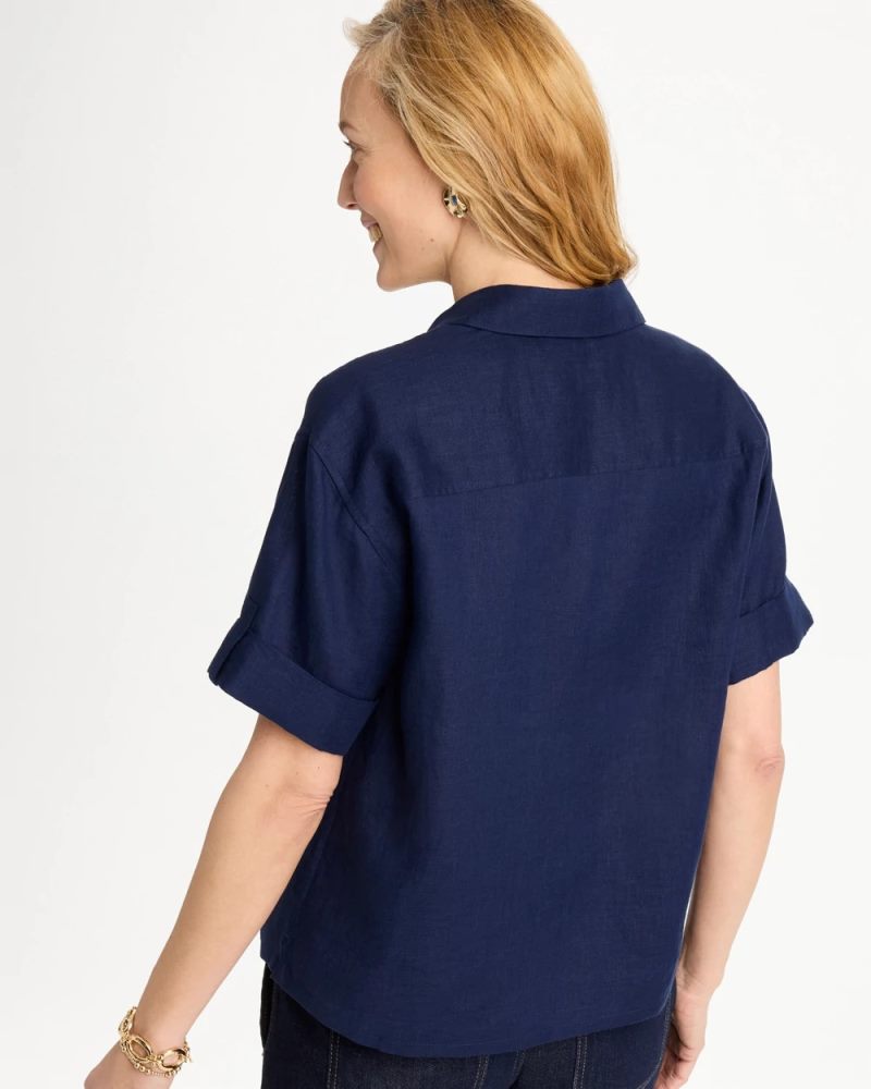 Chicos Linen Camp Collared Shirt - PASSPORT BLUE
