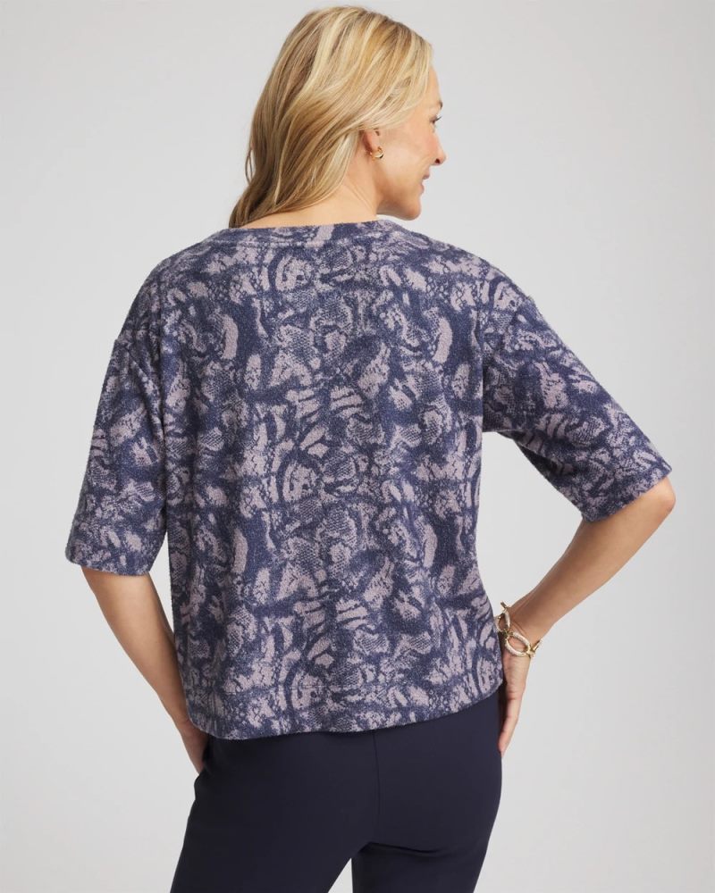Chicos Animal Cozy Crewneck Tee - INDIGO SKY