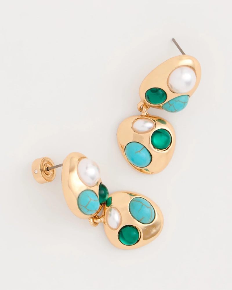 Chicos Blue Pearl Cab Drop Earrings - BLUE