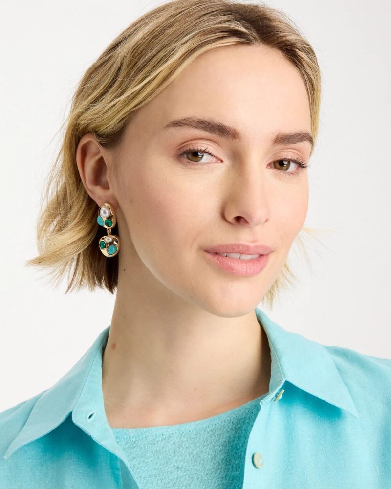 Chicos Blue Pearl Cab Drop Earrings - BLUE