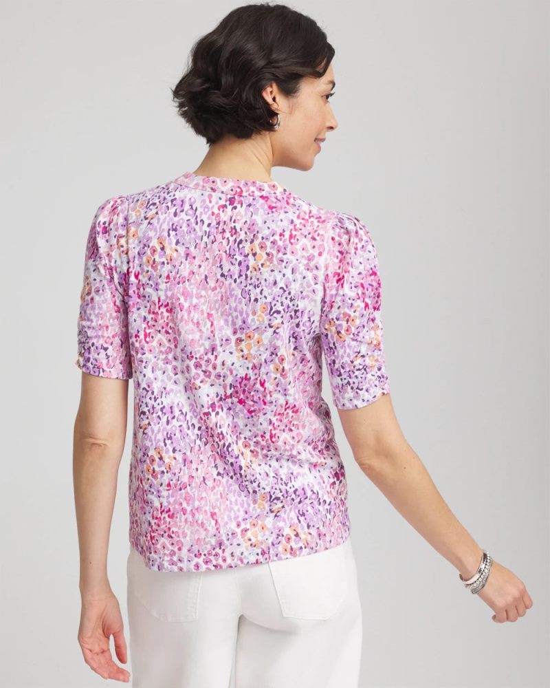 Chicos Animal Print Slub Henley Tee - ALABASTER