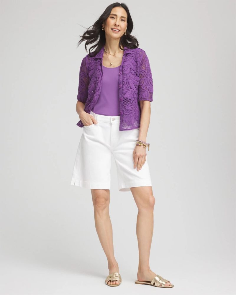 Chicos Palm-Frond Crochet-Lace Shacket - PLUM SHADE