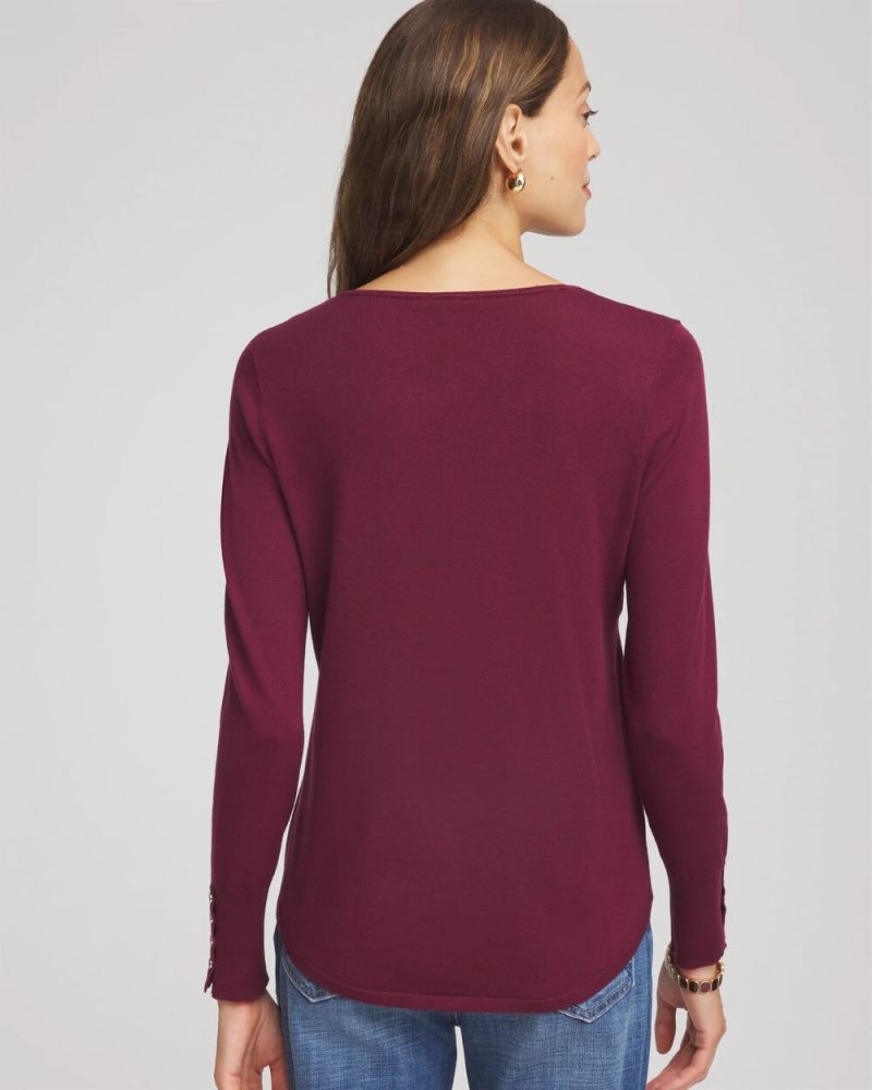 Chicos Ella V-Neck Pullover Sweater - DEEP CHIANTI