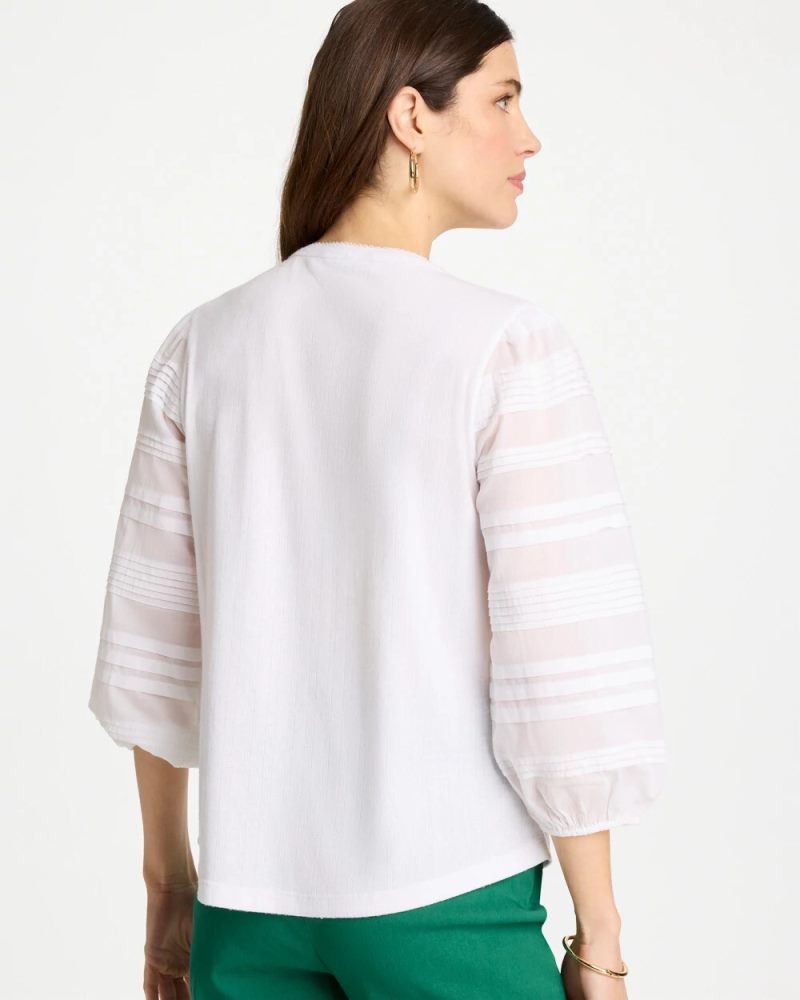Chicos Pintuck Puff Sleeve Tee - ALABASTER