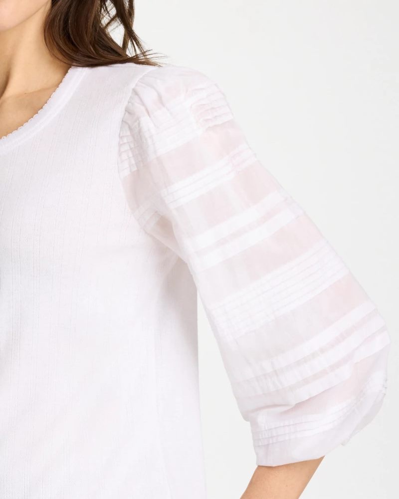 Chicos Pintuck Puff Sleeve Tee - ALABASTER