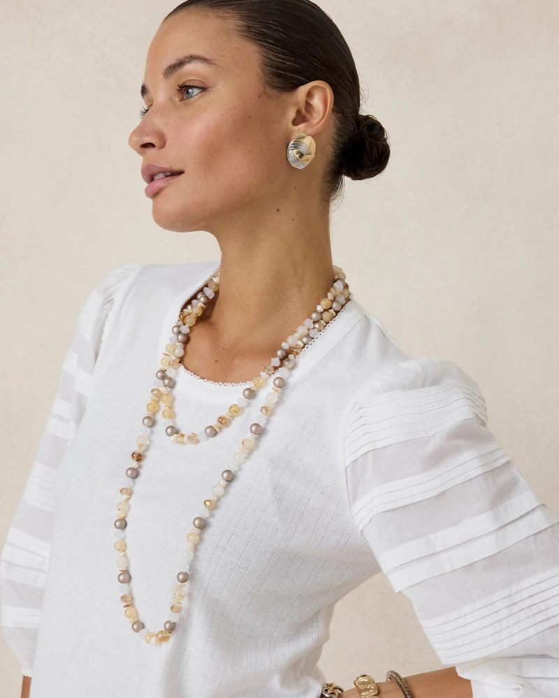 Chicos Pintuck Puff Sleeve Tee - ALABASTER