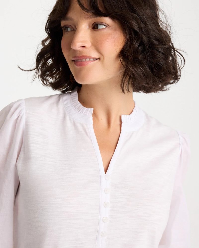 Chicos Ruffled V-Neck 3/4 Sleeve Top - ALABASTER