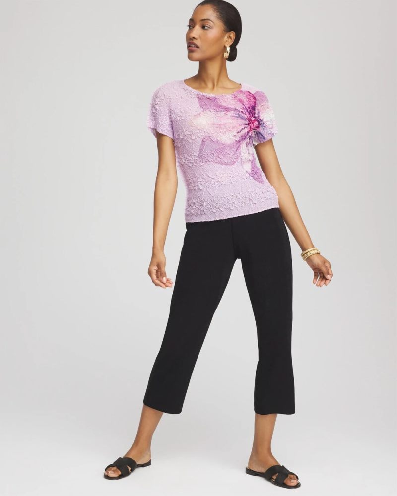 Chicos Travelers™ Collection Tropical-Floral Textured Top - VIOLET AURA