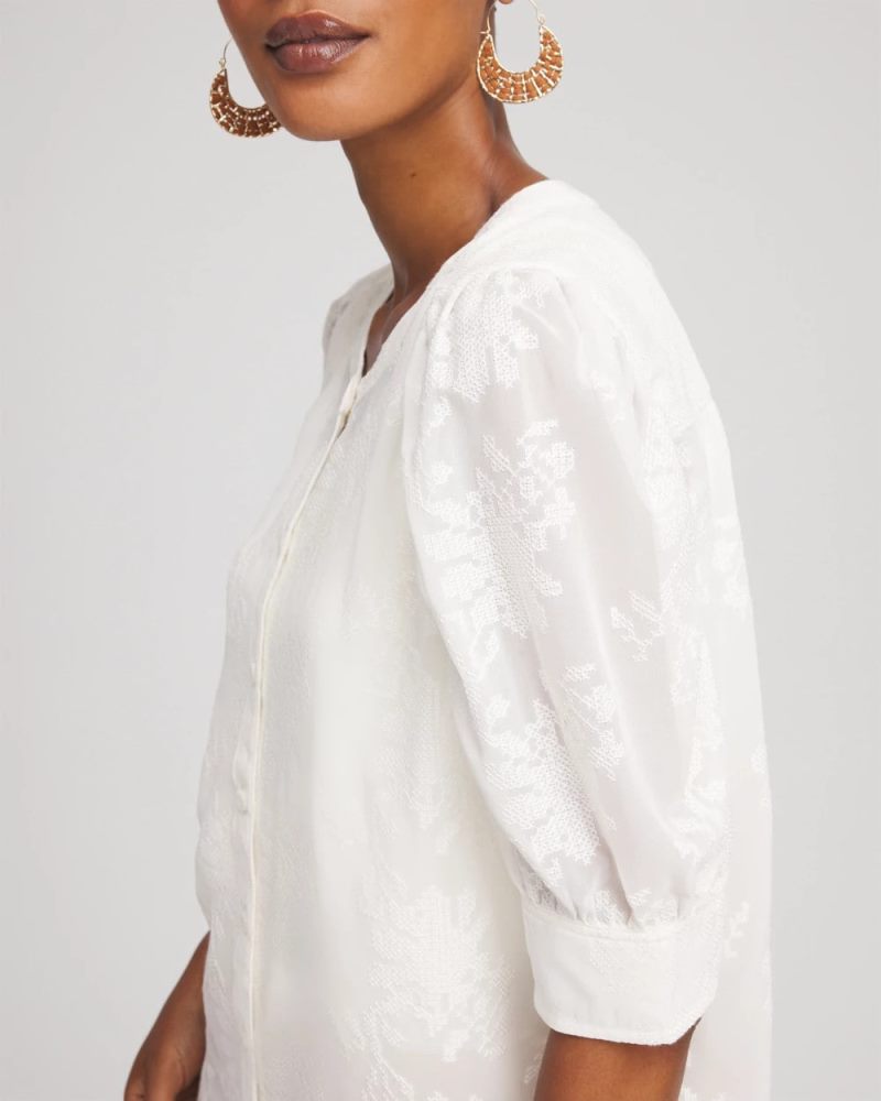 Chicos Chiffon Puff Sleeve Shirt - ECRU