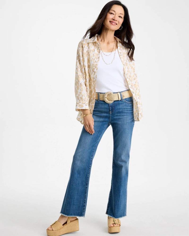 Chicos No Iron Linen Animal Print Shirt - MOCHA MOUSSE