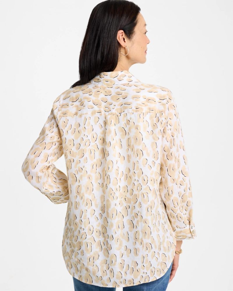 Chicos No Iron Linen Animal Print Shirt - MOCHA MOUSSE
