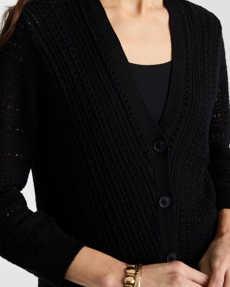 Chicos Stitchy V-Neck Cardigan - BLACK