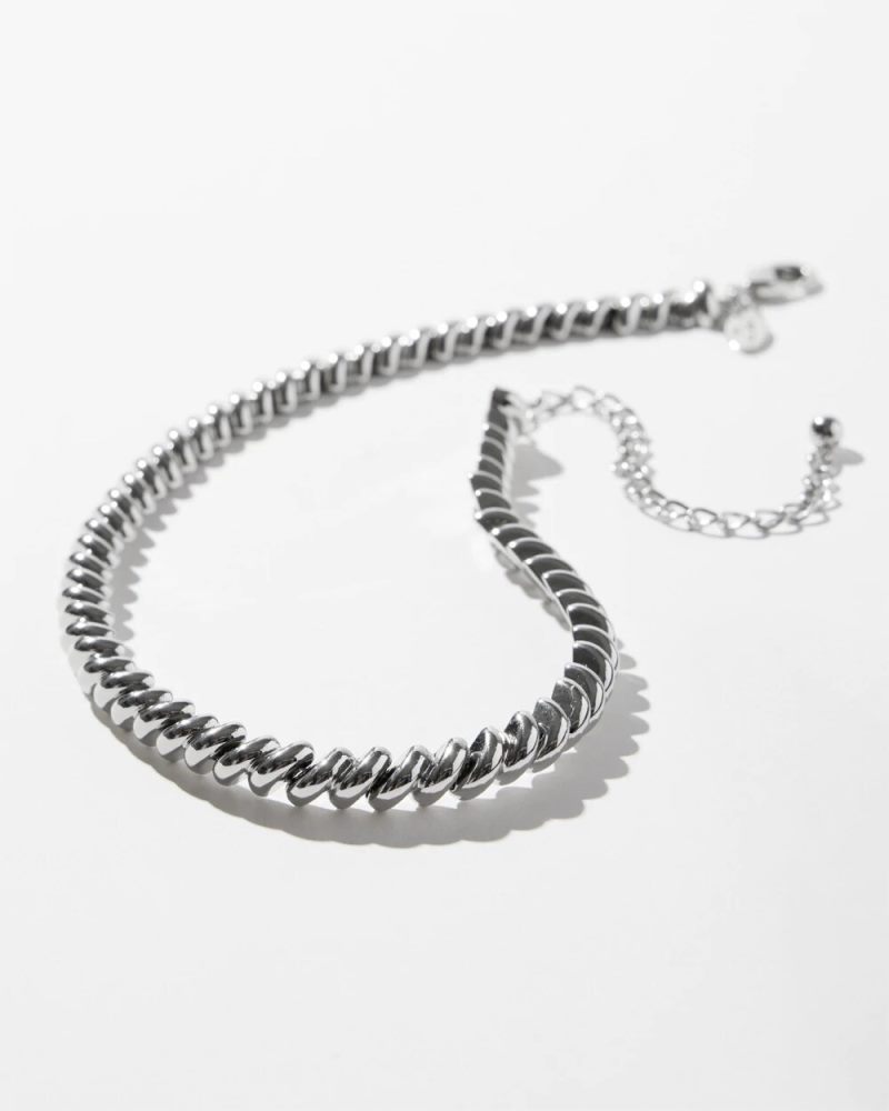 Chicos Silver Tone Twist Collar Necklace - SILVER
