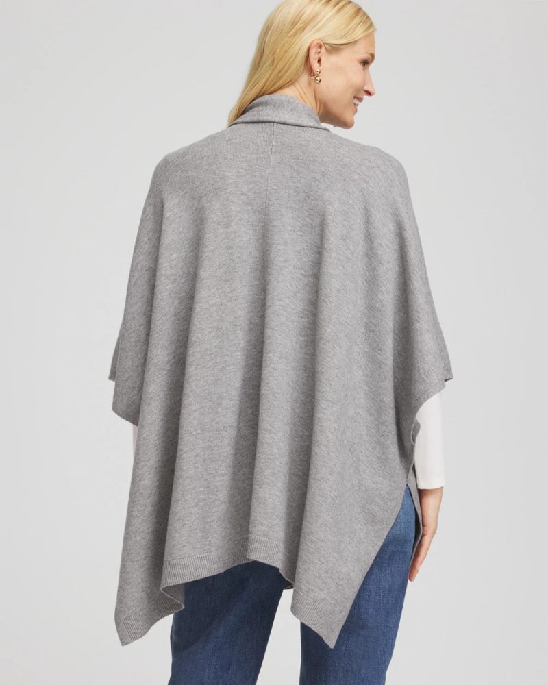 Chicos Long Knit Ruana - MOON SHADE GRAY HEATHER