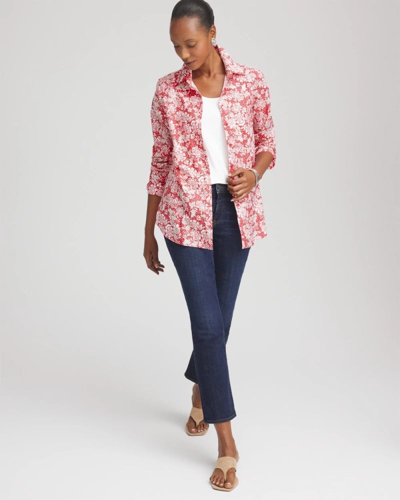 Chicos No Iron Long-Sleeved Folklore-Floral Shirt - FOLKLORIC RED
