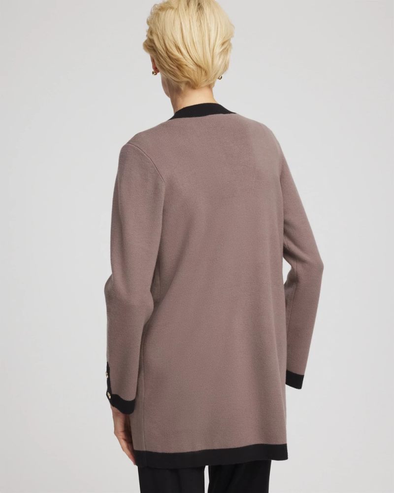 Chicos Travelers™ Tipped Button-Down Cardigan - DEEP TAUPE