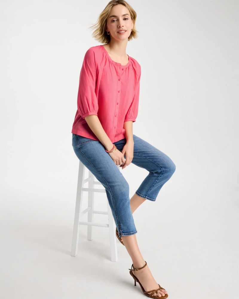 Chicos Cotton Voile Blouse - CALYPSO CORAL