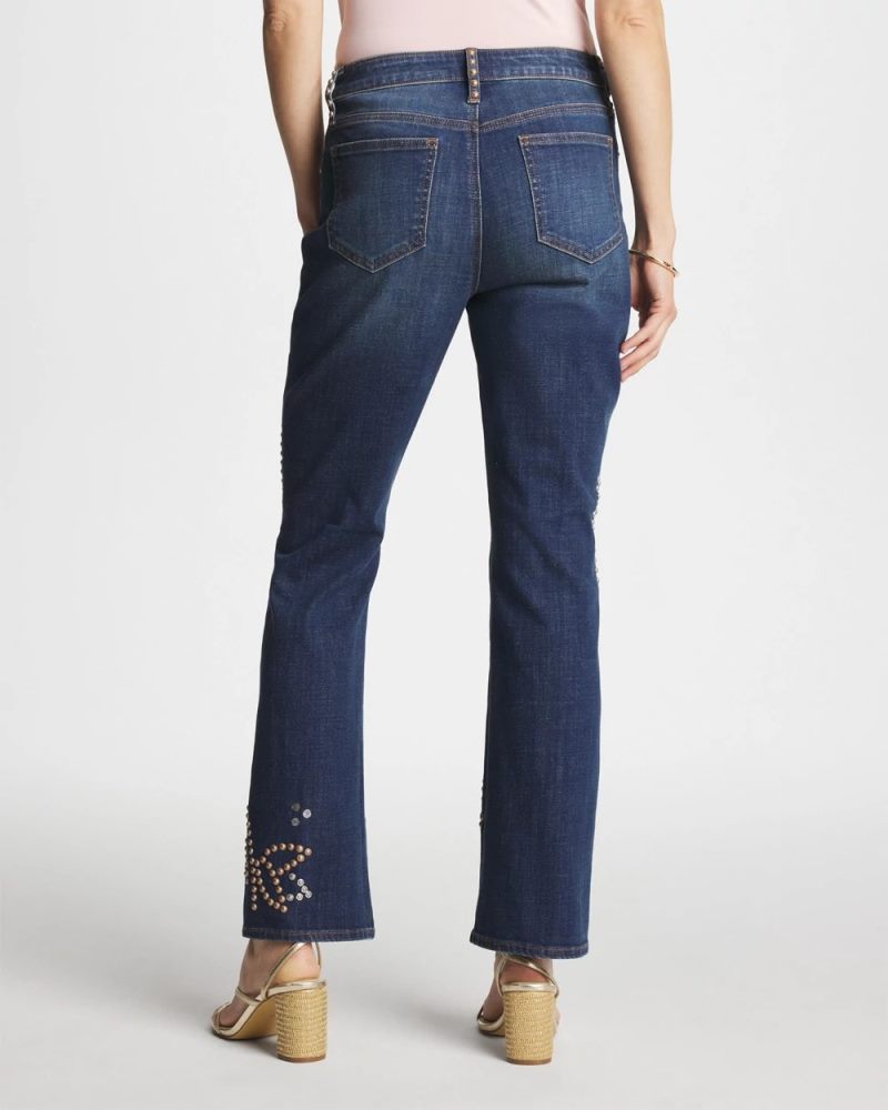 Chicos Embellished Girlfriend Cropped Flared Jeans - SPELLBOUND INDIGO