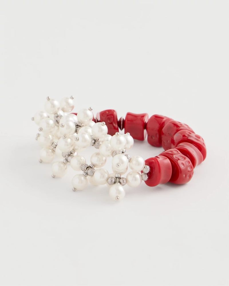 Chicos Red Resin Pearlescent Stretch Bracelet - RED