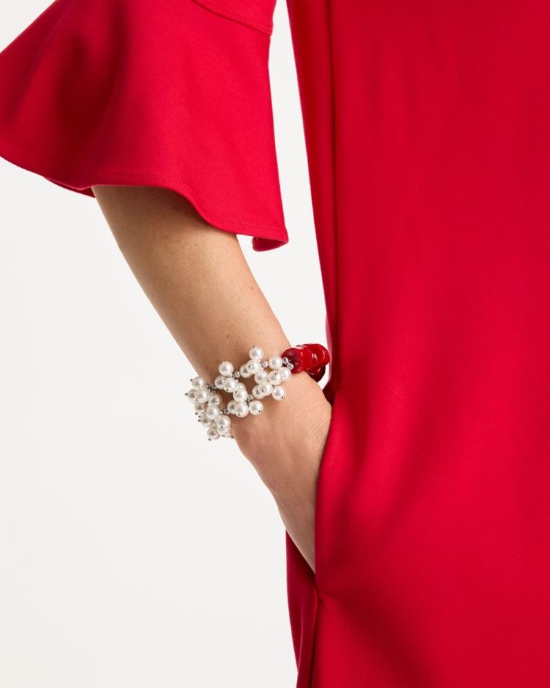Chicos Red Resin Pearlescent Stretch Bracelet - RED