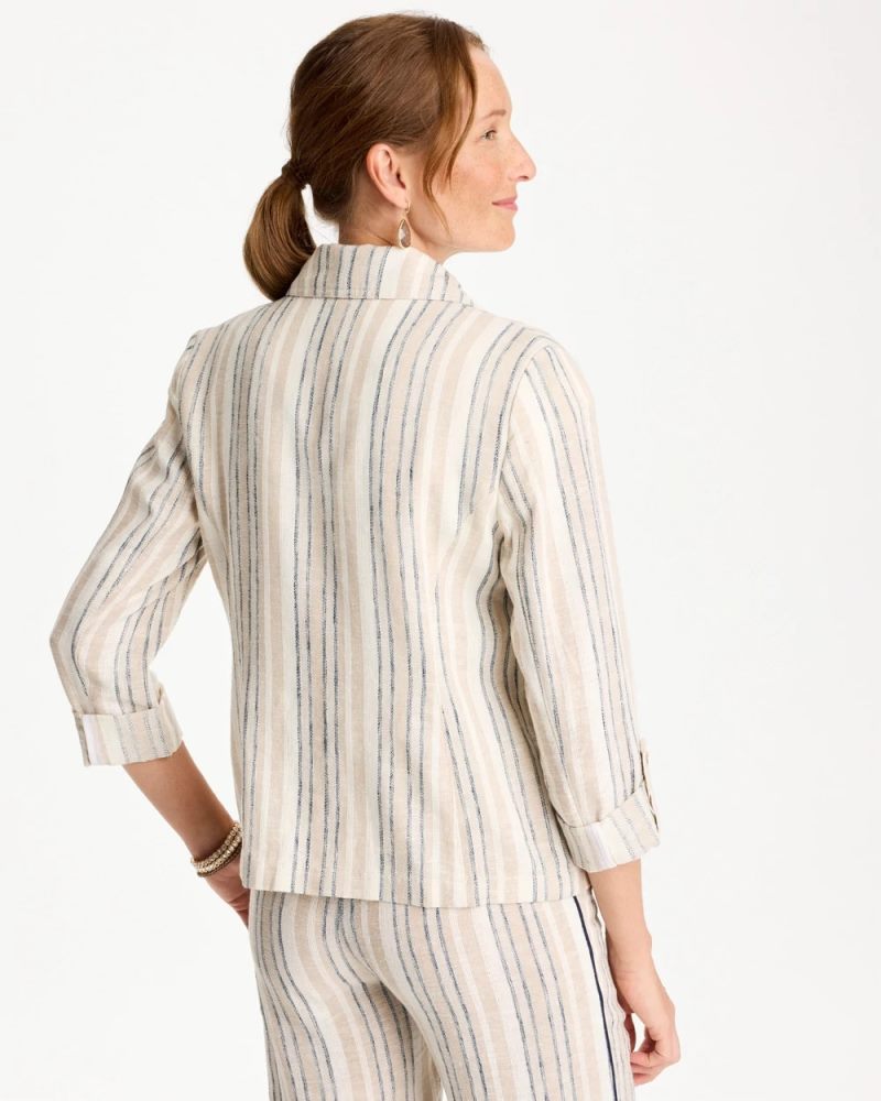 Chicos Striped Linen Roll Sleeve Blazer - NEUTRAL
