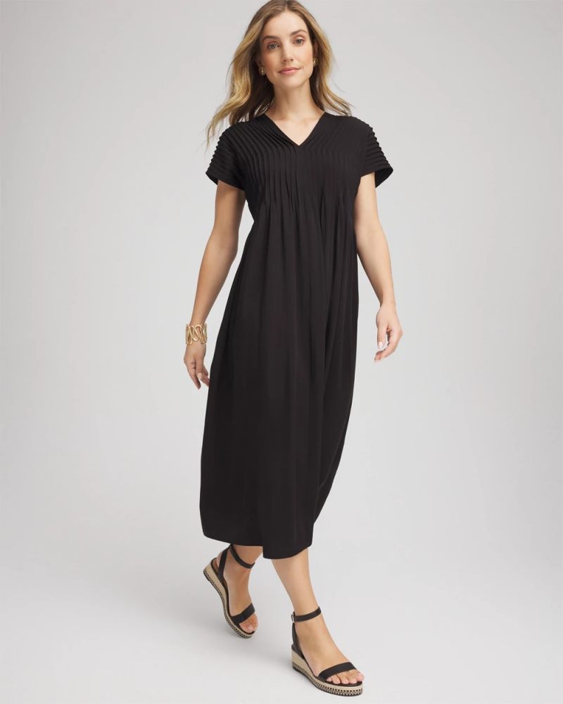 Chicos Silk-Twill Popover Midi Dress - BLACK
