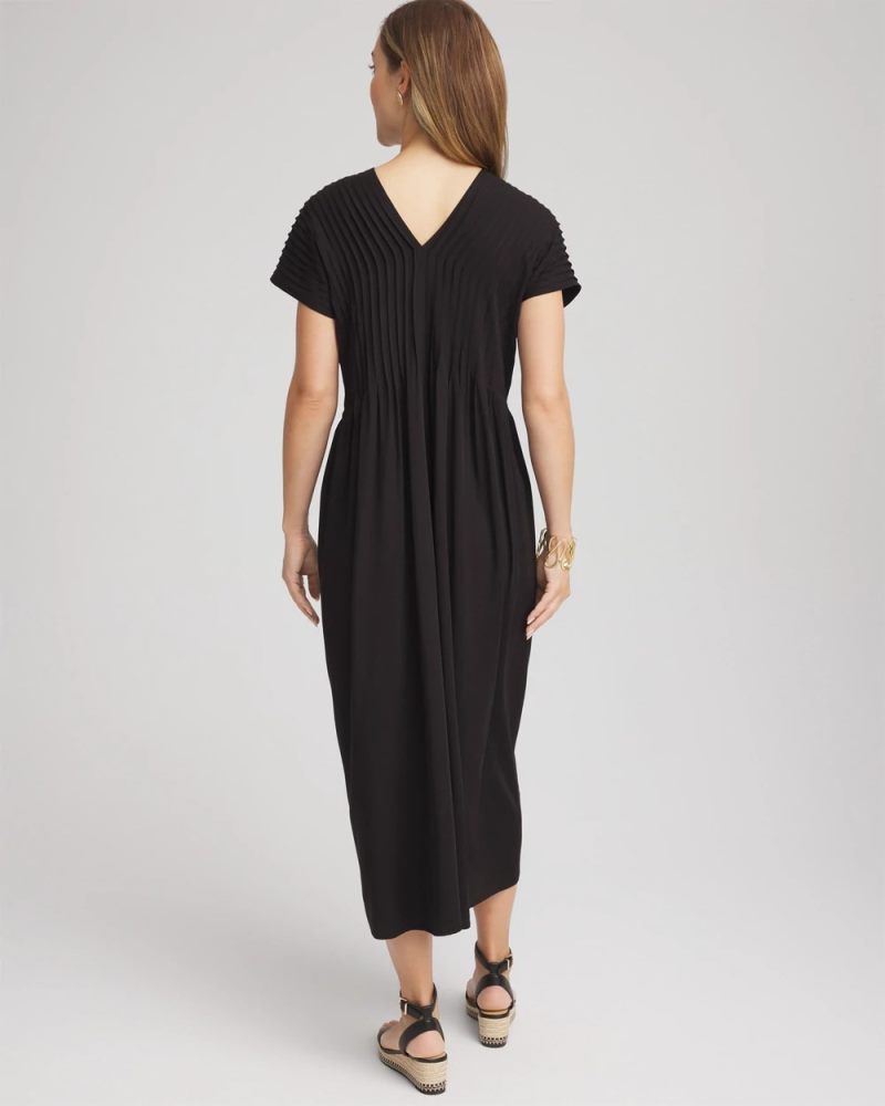 Chicos Silk-Twill Popover Midi Dress - BLACK