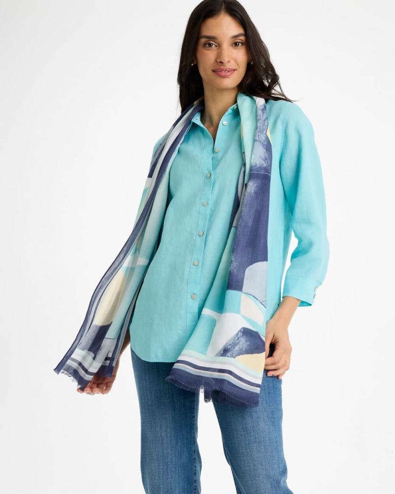 Chicos Artisanal Patch Oblong Scarf - PASSPORT BLUE