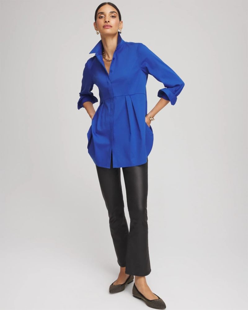 Chicos No Iron Peplum Pleated Shirt - COBALT STONE