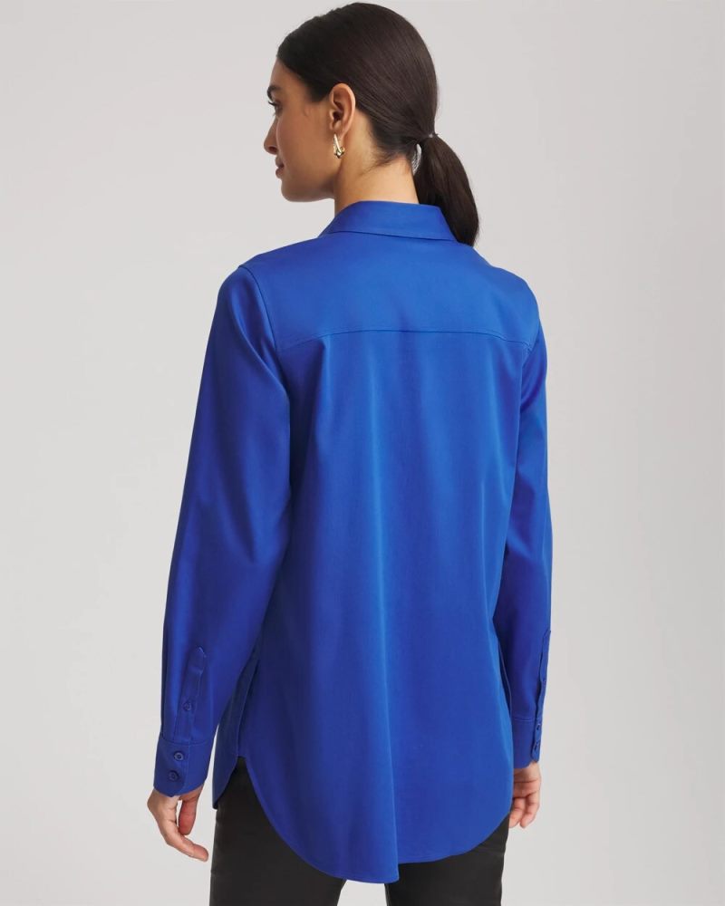 Chicos No Iron Peplum Pleated Shirt - COBALT STONE