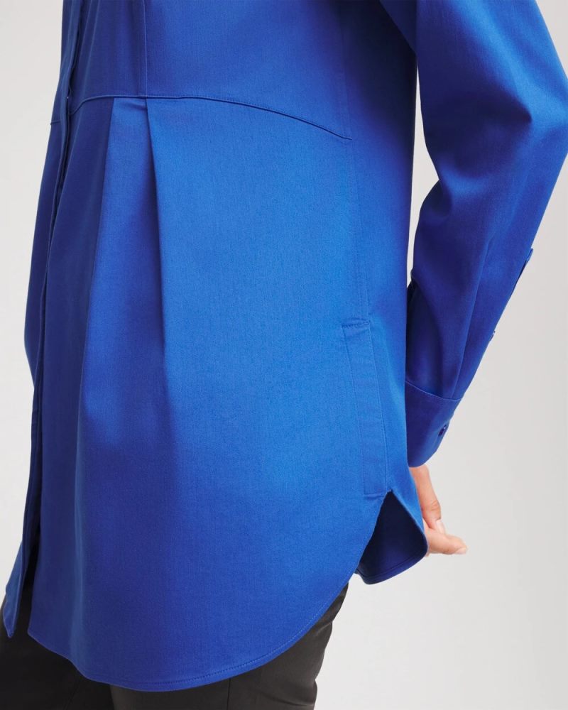 Chicos No Iron Peplum Pleated Shirt - COBALT STONE