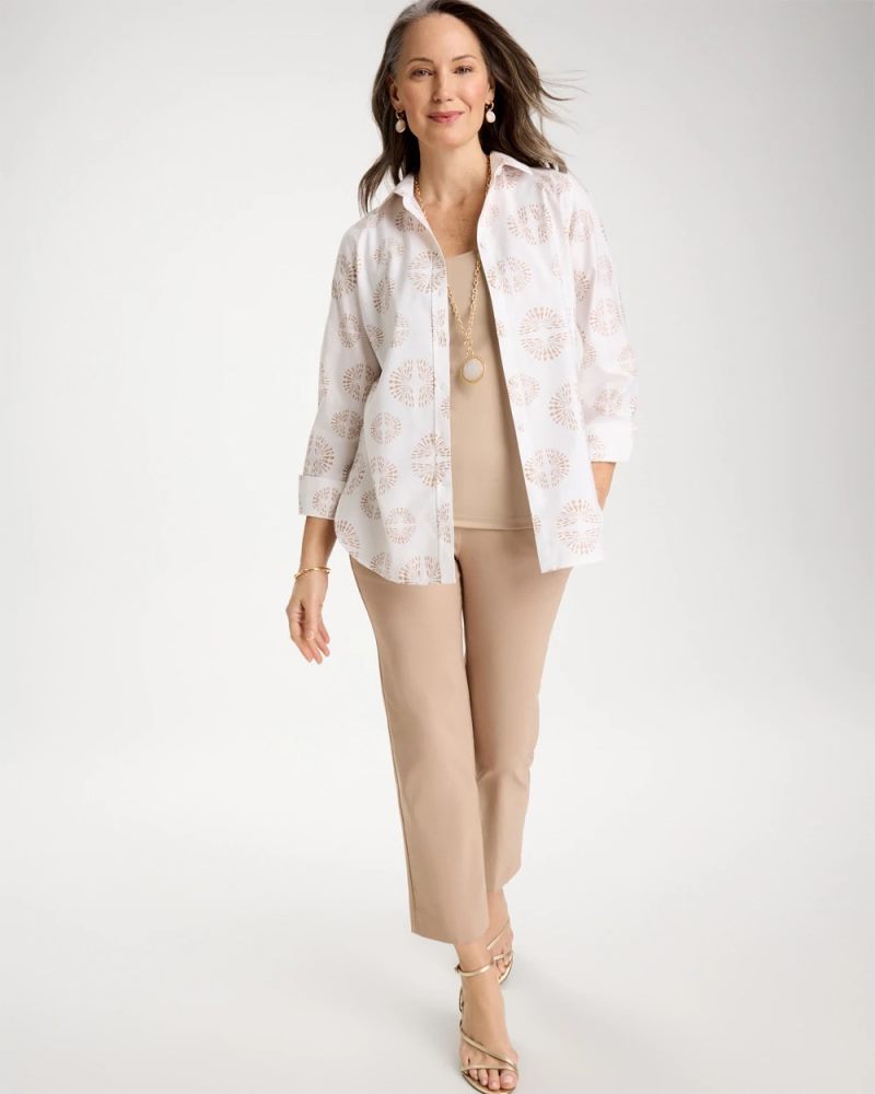 Chicos No Iron Stretch Stamped Shirt - OPTIC WHITE