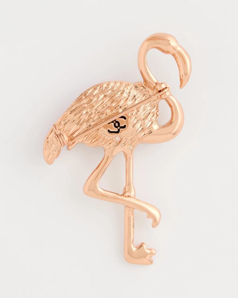 Chicos Faux Pink Diamond Flamingo Brooch - PINK