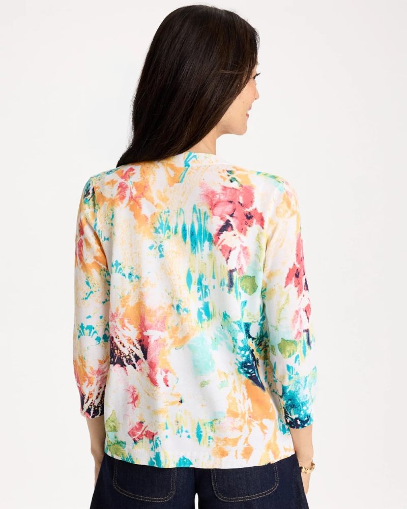 Chicos Printed Summer Romance Cardigan - CALYPSO CORAL