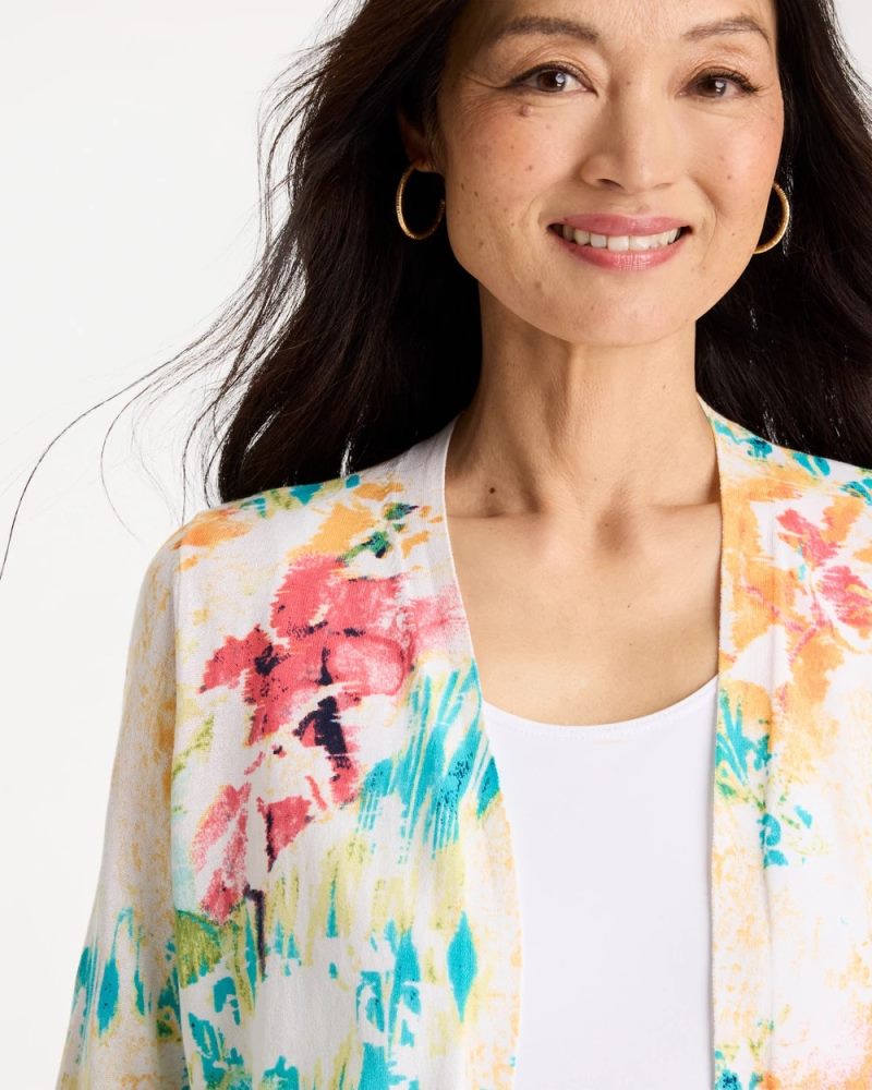 Chicos Printed Summer Romance Cardigan - CALYPSO CORAL