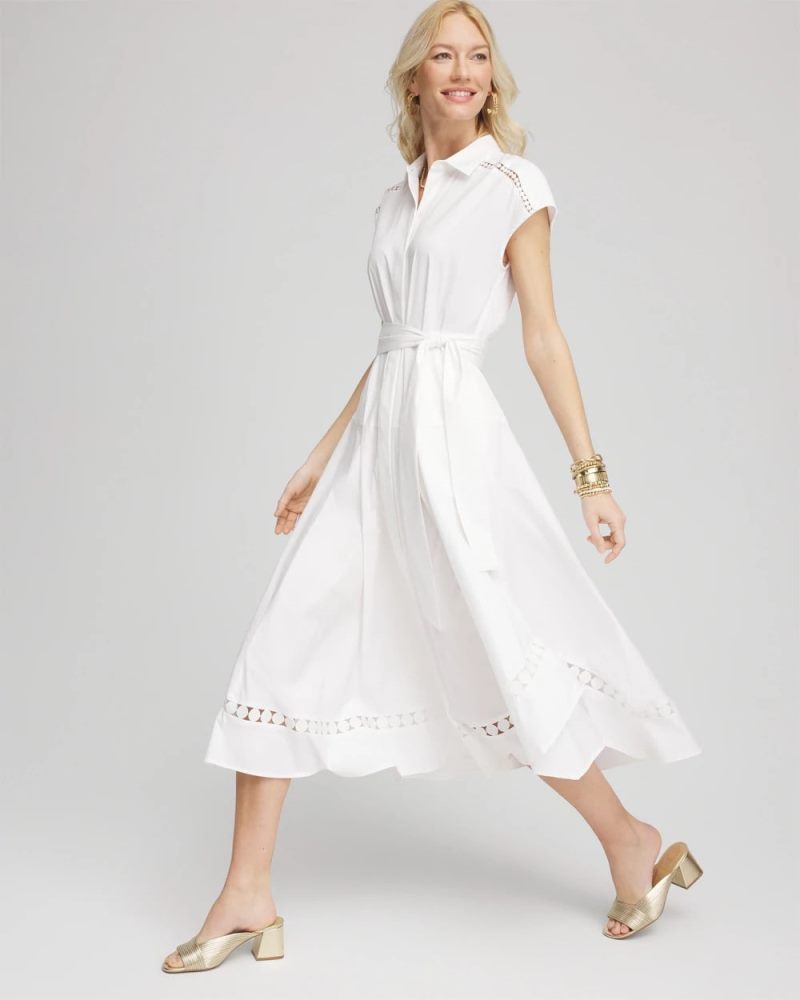 Chicos Poplin Circle Trim Maxi Shirtdress - ALABASTER