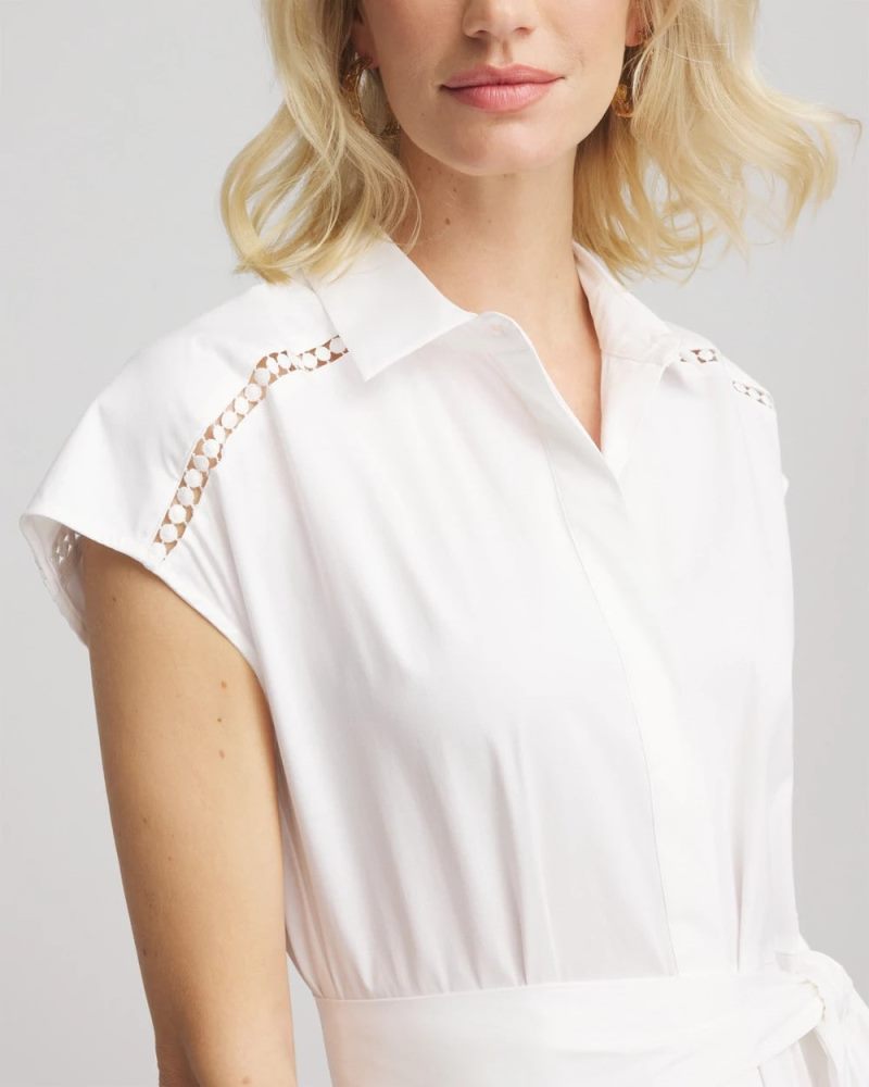 Chicos Poplin Circle Trim Maxi Shirtdress - ALABASTER