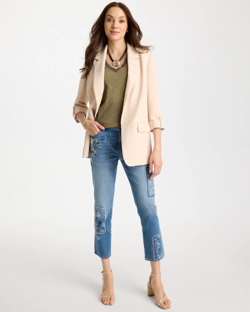 Chicos Cotton Slub V-Neck Tee - LICHEN