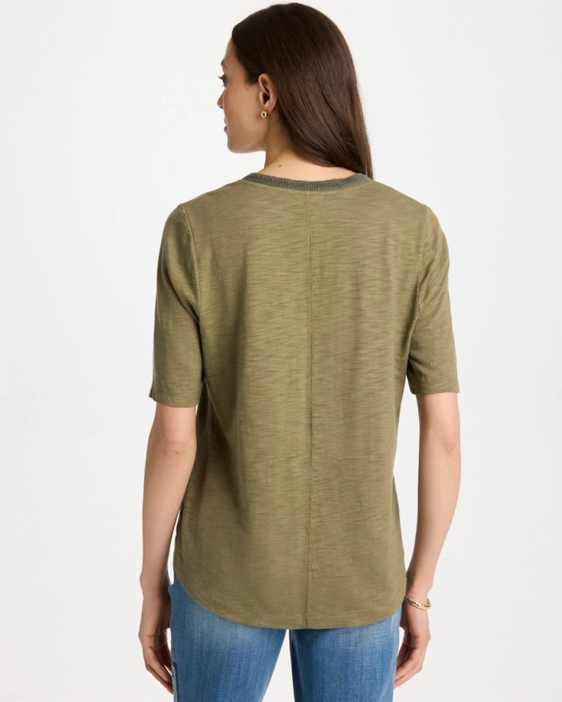 Chicos Cotton Slub V-Neck Tee - LICHEN