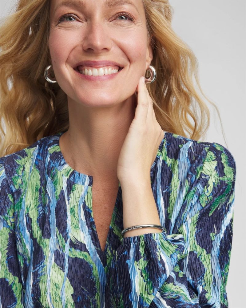 Chicos Ocean Plume Crinkle Top - PASSPORT BLUE