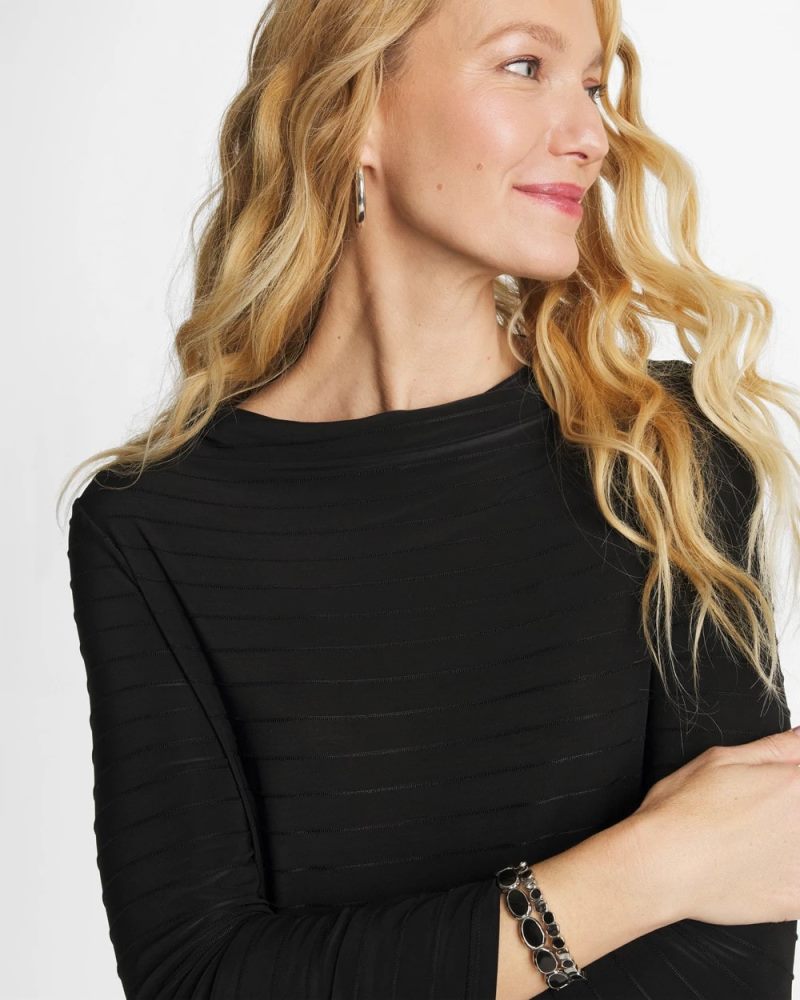 Chicos Textured Long Sleeve Cowlneck Tee - BLACK