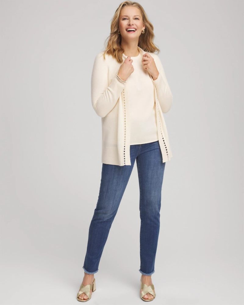 Chicos Crewneck Cashmere Pullover Sweater - CREAM