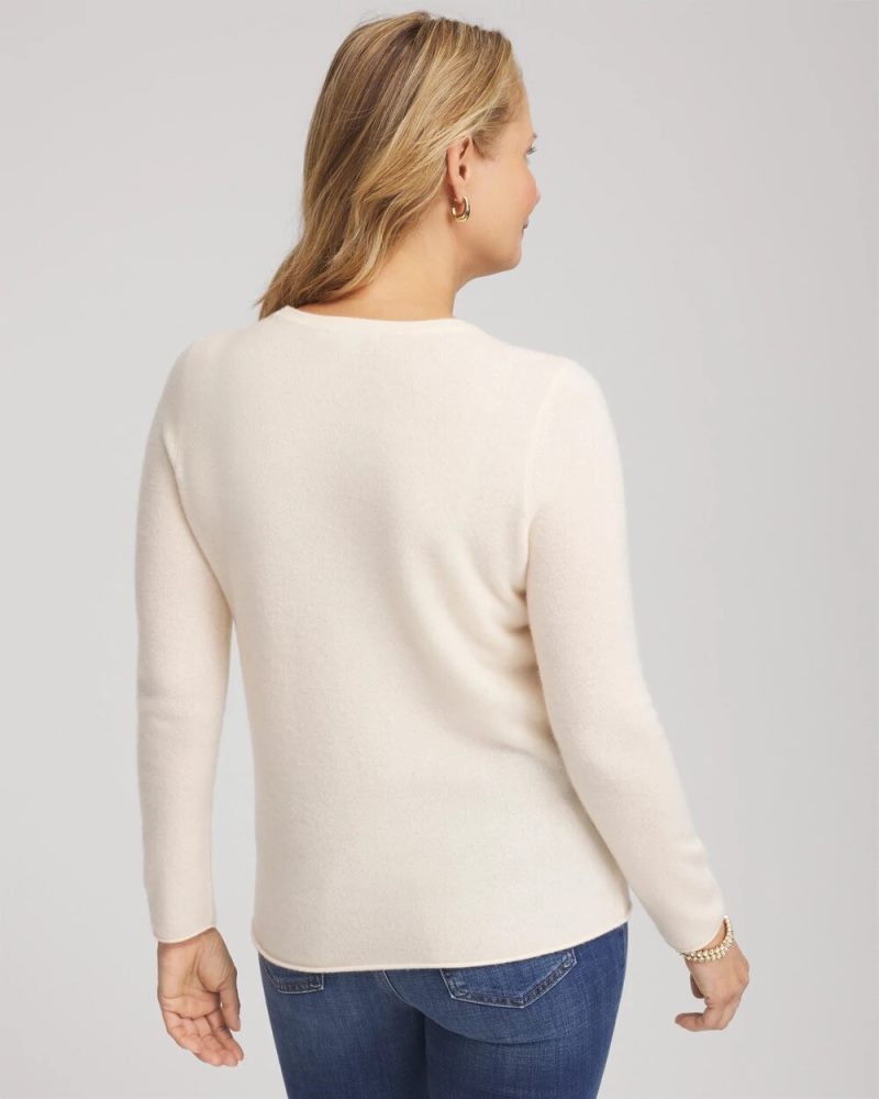 Chicos Crewneck Cashmere Pullover Sweater - CREAM
