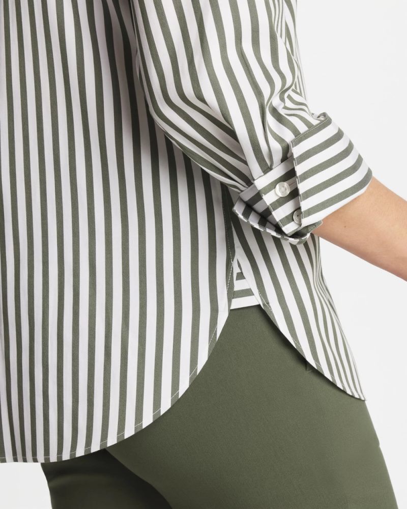 Chicos No Iron Stretch Striped Shirt - KELP FOREST