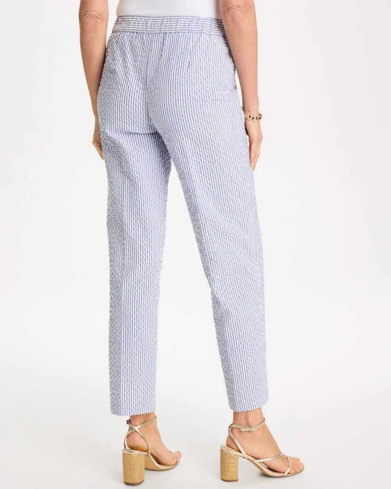 Chicos Striped Seersucker Straight Ankle Pants - BLUE