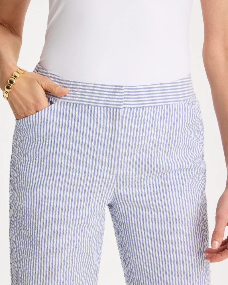 Chicos Striped Seersucker Straight Ankle Pants - BLUE