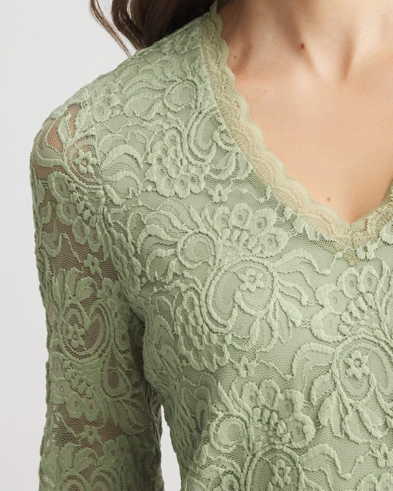 Chicos Lace Scallop-Hem Knit Tee - SAGE MEADOW