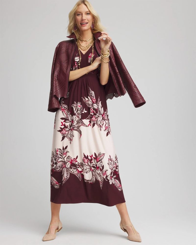 Chicos Floral Flutter-Sleeve Maxi Dress - BLACK