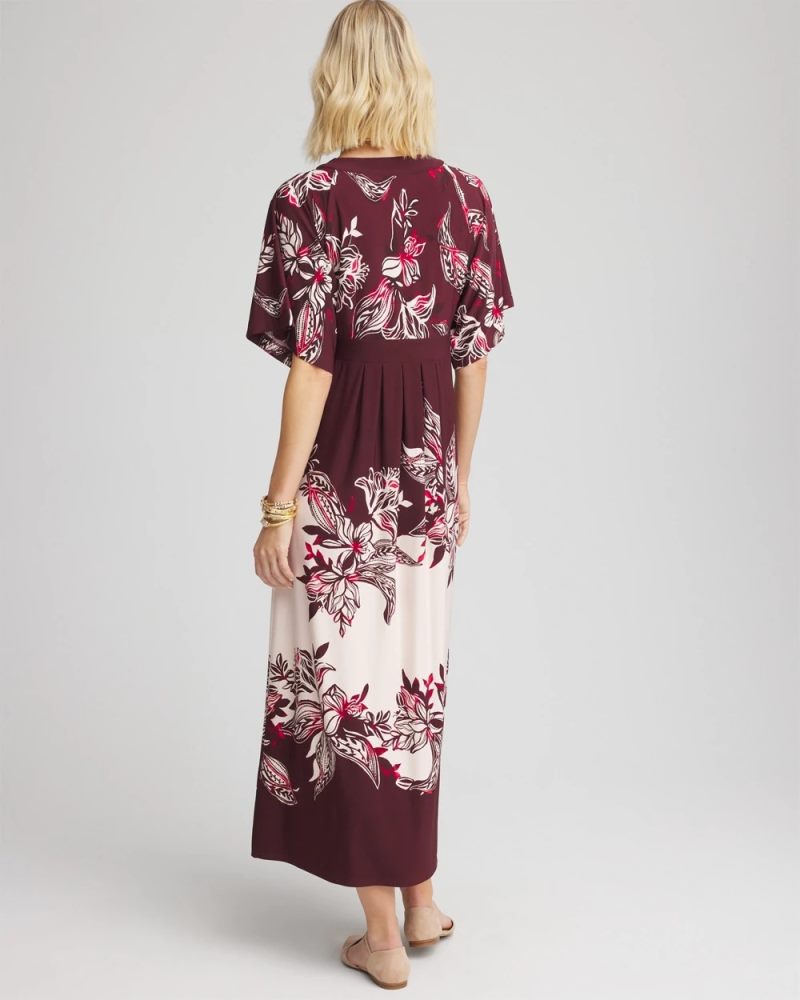 Chicos Floral Flutter-Sleeve Maxi Dress - BLACK